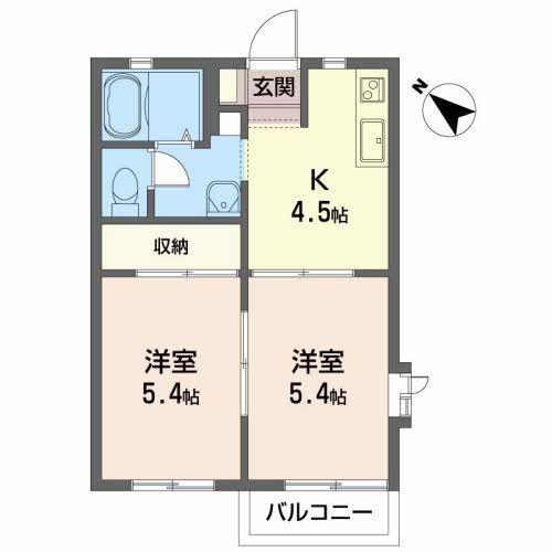 ディアコートもみじヶ丘(2K/2階)の間取り写真