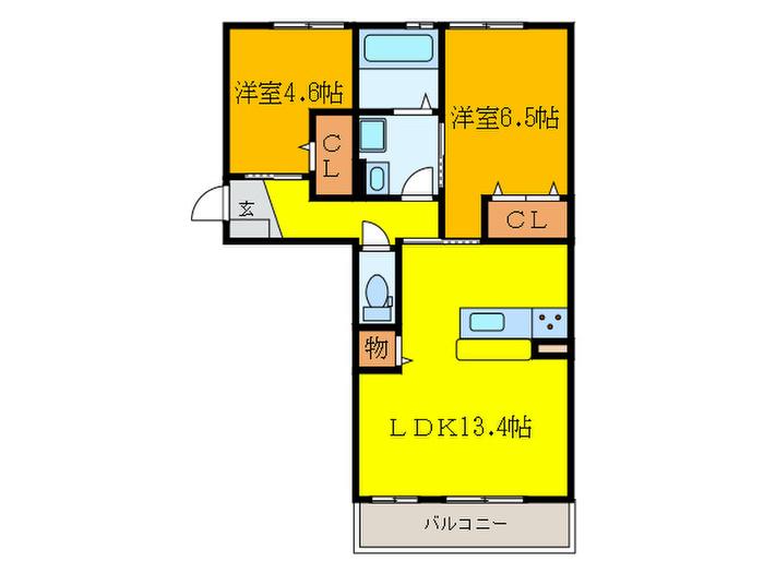 ビスターレ(2LDK/1階)の間取り写真