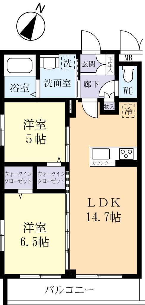 COMODOひがし野(2LDK/4階)の間取り写真