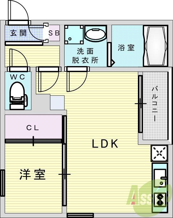 キャッスルコート大阪ザ・グランドパレス(1LDK/2階)の間取り写真