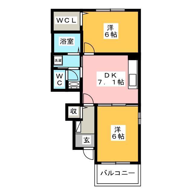 プリムローズ代官(2DK/1階)の間取り写真