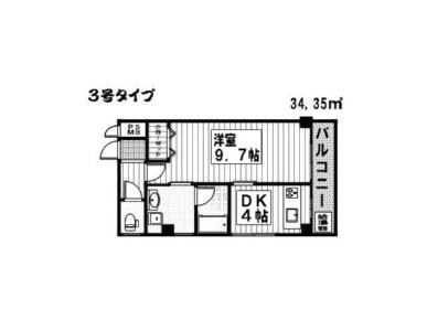 アルファKII(1K/4階)の間取り写真