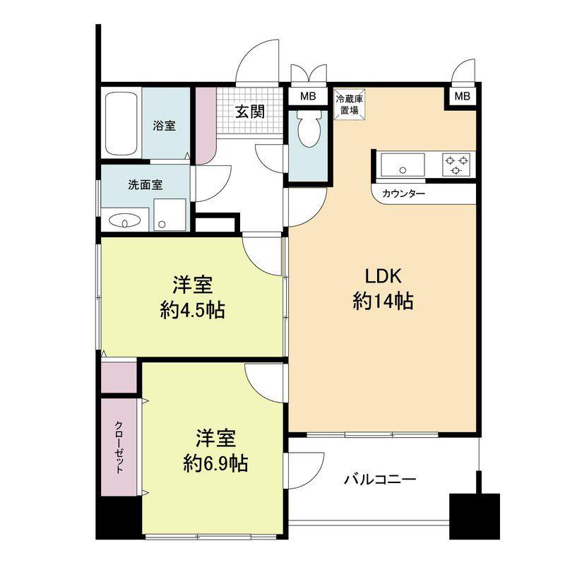 グランパーク天神C棟(2LDK/5階)の間取り写真