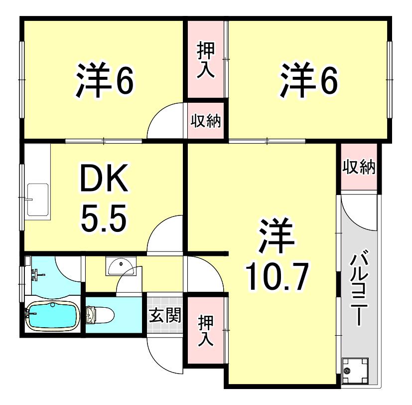 神陵台西62号棟(3DK/4階)の間取り写真