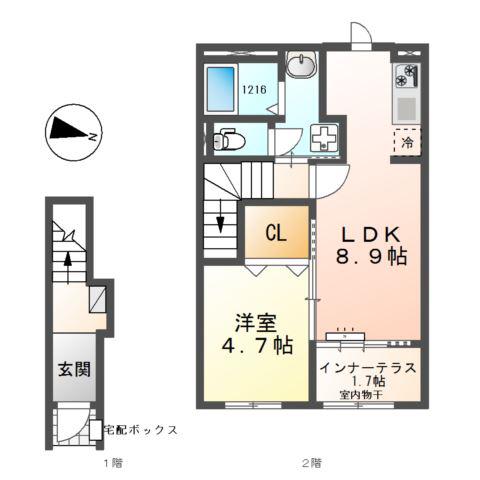 ブルームハイツ(1LDK/2階)の間取り写真