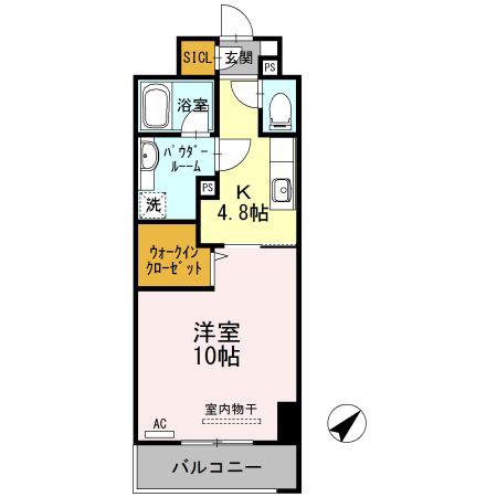 アルカーサル大道(1K/2階)の間取り写真