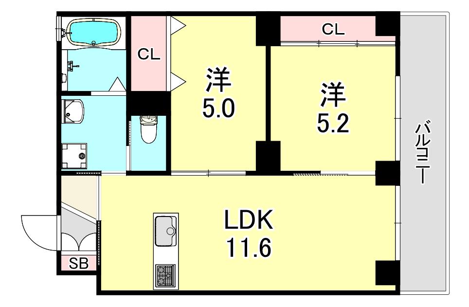 エムズ谷六(2LDK/5階)の間取り写真