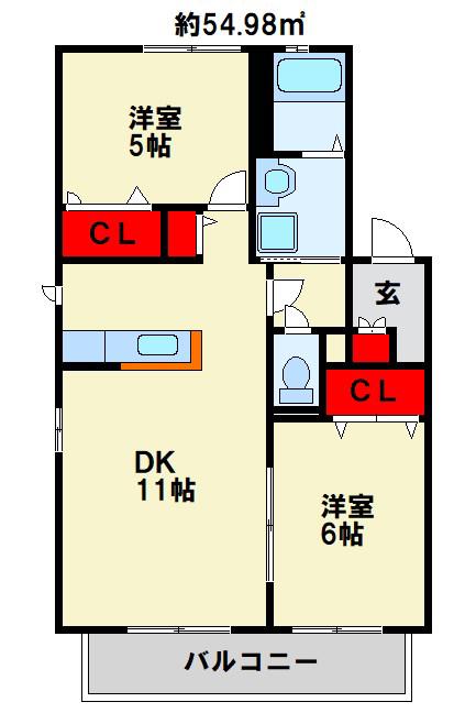 リジェール尾倉パートII  A棟(2LDK/2階)の間取り写真