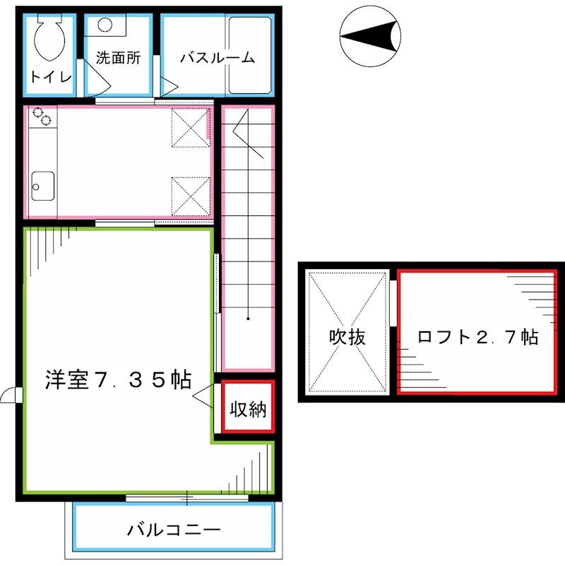ローズコート(1K/2階)の間取り写真