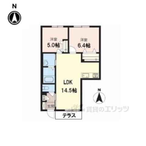 アルティ逢坂(2LDK/1階)の間取り写真
