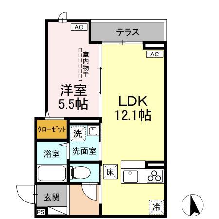 エルタスコート成田町(1LDK/1階)の間取り写真