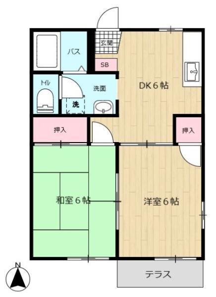 オレンジペコB(2DK/1階)の間取り写真