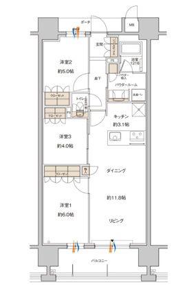 MJR博多ザ・レジデンス(3LDK/3階)の間取り写真