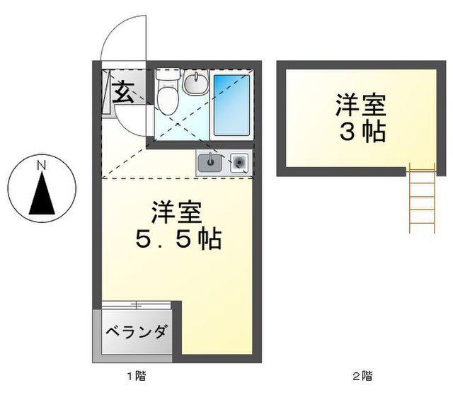 パルコ参番館(ワンルーム/2階)の間取り写真