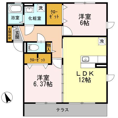 プレミールASO I B棟(2LDK/1階)の間取り写真