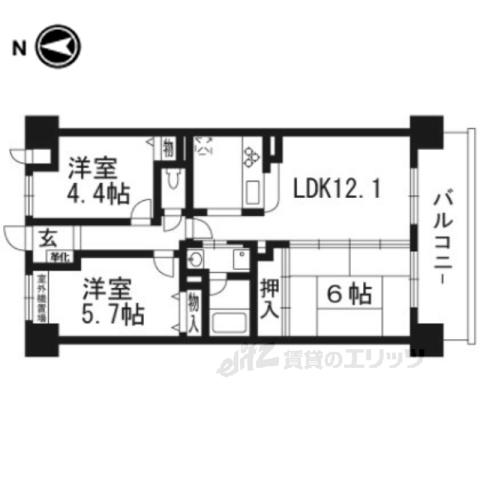 ライオンズマンション宇治大久保406(3LDK/4階)の間取り写真