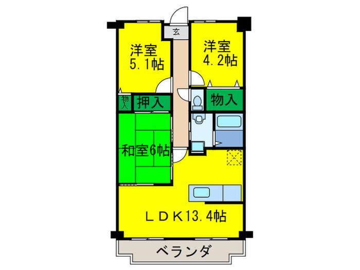 ナーシサス法橋(3LDK/6階)の間取り写真