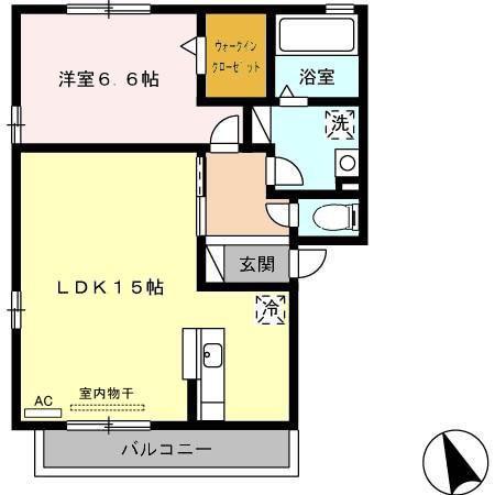 ショーカル B棟(1LDK/1階)の間取り写真