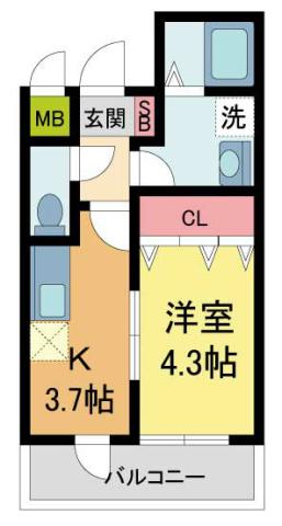パークステージ夙川(1K/2階)の間取り写真