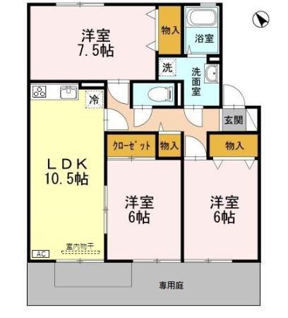 エルフタウン吉久 G(3LDK/1階)の間取り写真