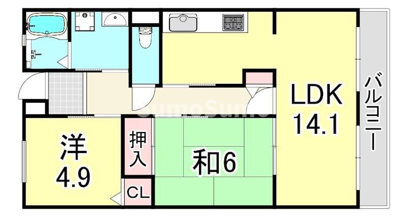 URサンラフレ鳴尾北13号棟(2LDK/1階)の間取り写真