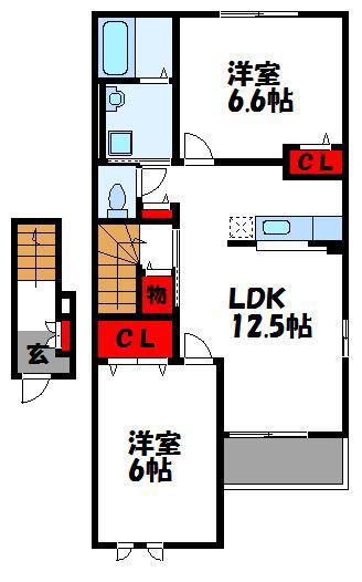 フレールIII(2LDK/2階)の間取り写真