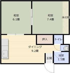 江口マンション四女子(2DK/2階)の間取り写真