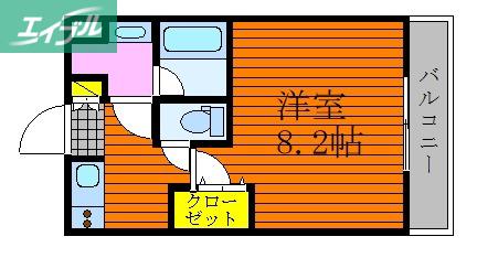 CASA GRANDE学南町(1K/2階)の間取り写真