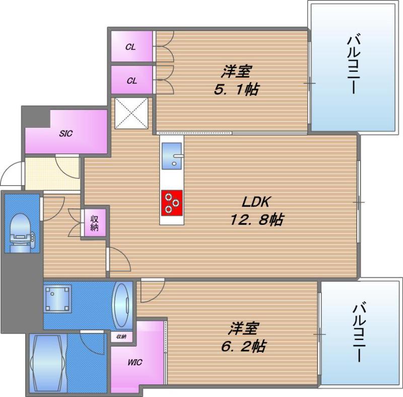CITY TOWER大阪本町(2LDK/30階)の間取り写真