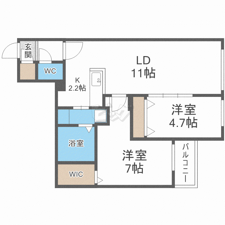 レジデンシア麻生中央(2LDK/2階)の間取り写真