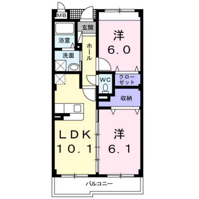 リヴェール栄谷(2LDK/1階)の間取り写真