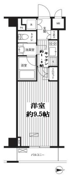 グランハイツ東新宿(1K/2階)の間取り写真