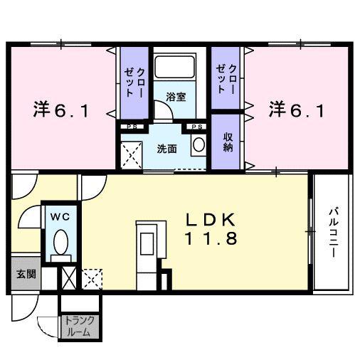 ジュネス松陰(2LDK/1階)の間取り写真