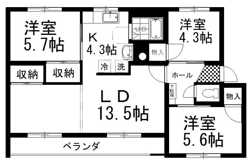 ドミール曙(3LDK/3階)の間取り写真