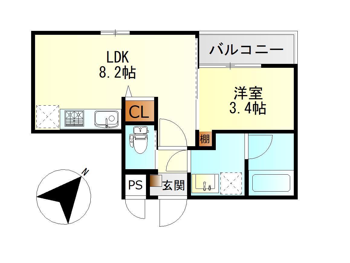 MOVE呉三条(1LDK/2階)の間取り写真