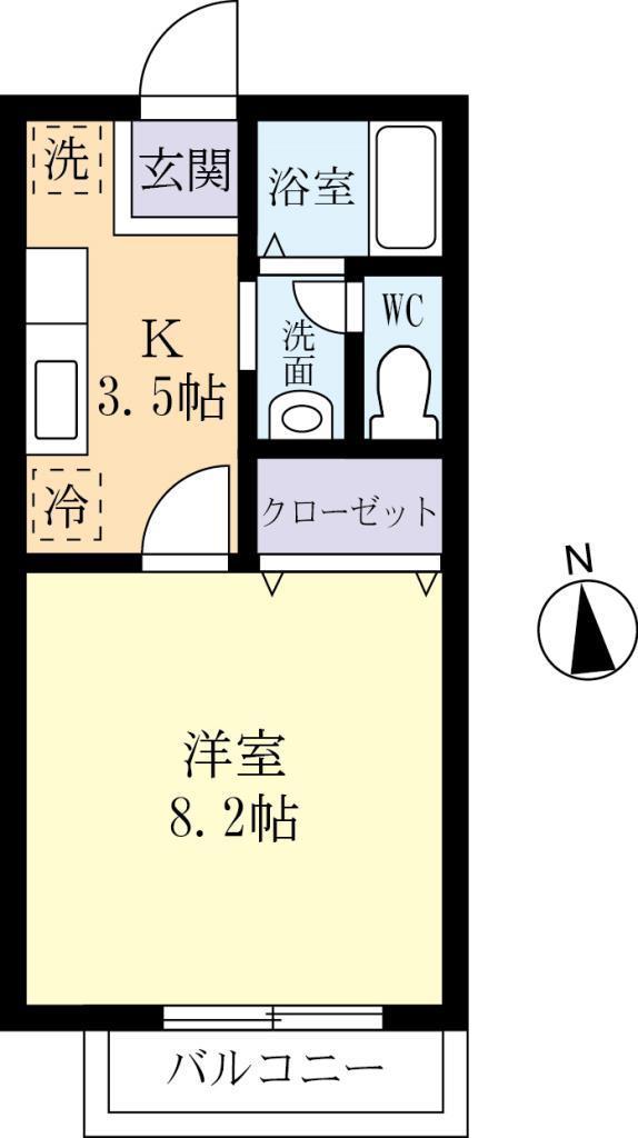 フェリーチェひたち野B棟(1K/1階)の間取り写真