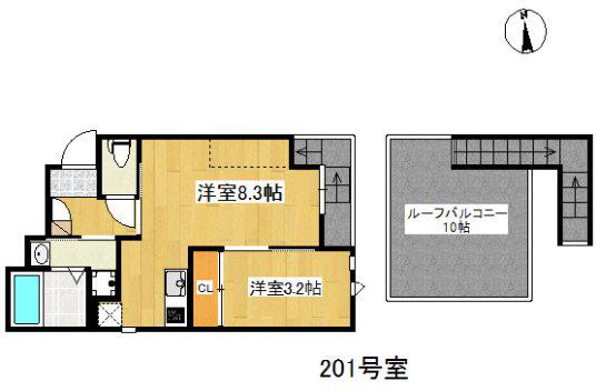 GRANDTIC CHERISH BEFU III(1LDK/2階)の間取り写真
