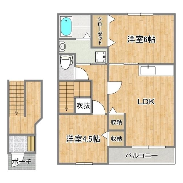 ハウスガーデン楡木II番館(2LDK/2階)の間取り写真