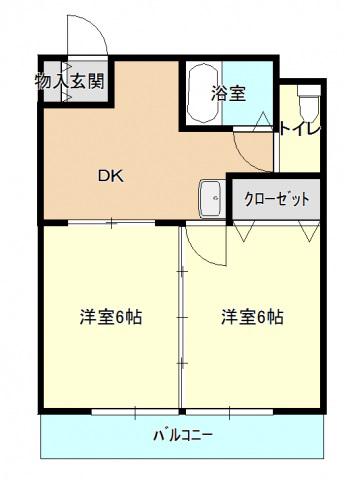 BAUHAUS本川(2DK/2階)の間取り写真