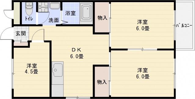 コーポ柏原(3DK/2階)の間取り写真