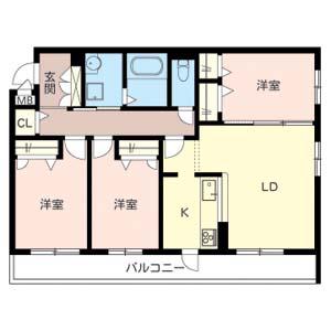 スクエアコートミーティア(3LDK/2階)の間取り写真