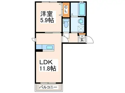 プラリュー1・2(1LDK/2階)の間取り写真