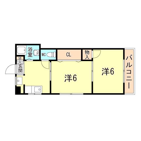 須磨南ハイツ(2DK/4階)の間取り写真