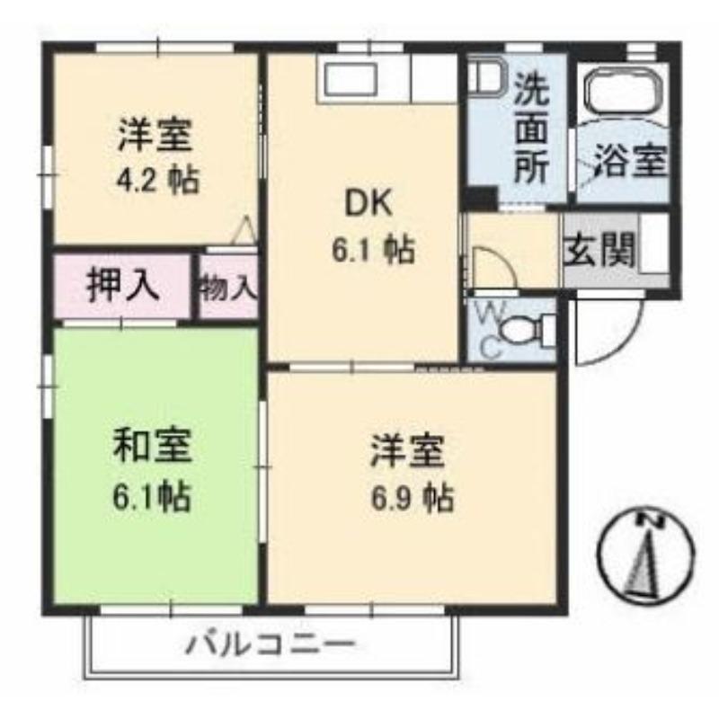 サリーレ太陽II A棟(3DK/1階)の間取り写真