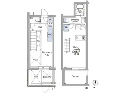 イプセ代々木上原RESIDENCE(1LDK/1階)の間取り写真