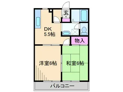 ヴァンヴェール鶴見 弐番館(2DK/1階)の間取り写真