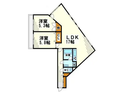 エスタシオン調布(2LDK/3階)の間取り写真