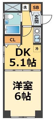 ロンターノ甲子園(1DK/1階)の間取り写真