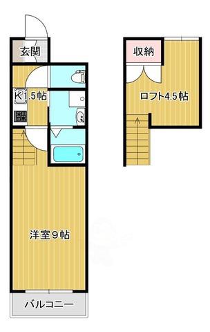 ベルフラワー山野井(1K/2階)の間取り写真