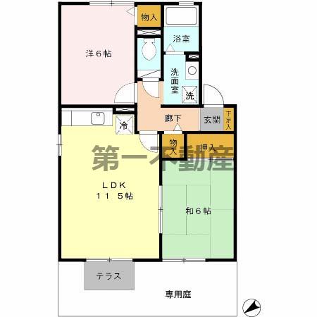 グランドソレイユ A棟(2LDK/1階)の間取り写真